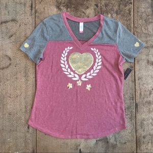 LAST DAY Baseball  Shirt Sequin Heart Short Sleeve